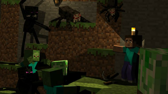 Minecraft Wallpaper Steve Fighting Mobs