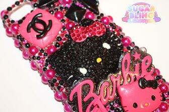 Pink Black Bling Hello Kitty Barbie Decoden Case For iPhone 5s