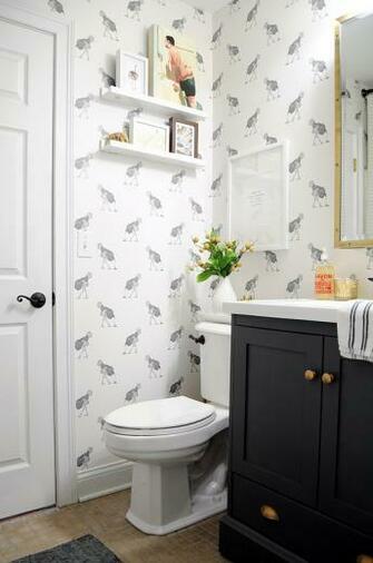 Ostrich Wallpaper Powder Bath Black And White
