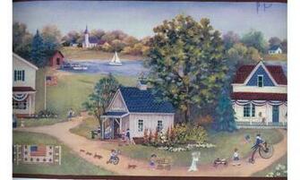Home Blue Houses Country Wallpaper Border