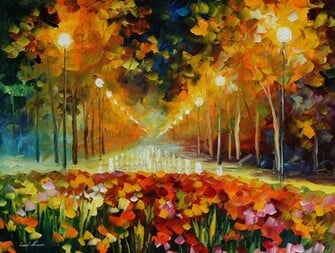 Leonid Afremov Painting Street Lights Light Wallpaper