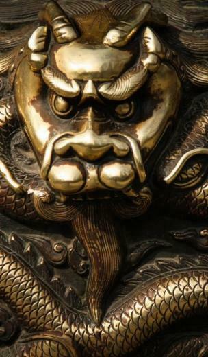 Dragons Metallic Oriental Bronze Asian Art Wallpaper