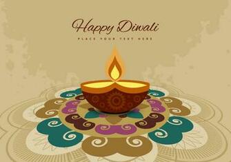 Rangoli And Diya On Grunge Background Vectors