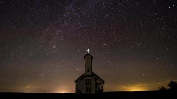 Wallpaper 4k Starry Sky Church Night Oakland United States