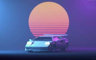 Wallpaper Retrowave Purple Lamborghini Countach Picture HD