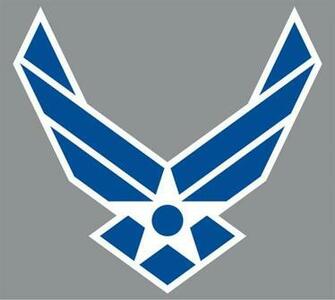 Air Force Symbol Blue With White Outline On Gray Background The