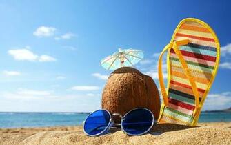 Beach Beautiful Blue Sky Clouds Coconu Coconut Flip Flop