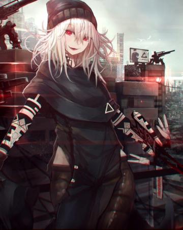 Long Hair Red Eyes Anime Girls Gray Cyberpunk HD