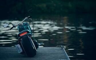 Motorcycle Pier Lake Photo Winter Landscape HD Wallpaper
