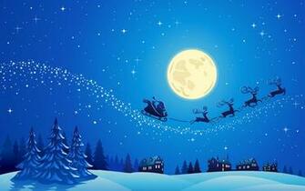 Christmas Eve Santa Claus Raindeer Sleigh Moon Desktop Wallpaper