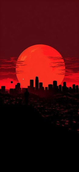 Los Angeles Skyline Vibrant Red Aesthetic Wallpaper iPhone In