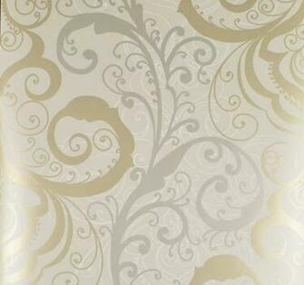 Scroll Damask Wallpaper Contemporary Grey Gold Taupe