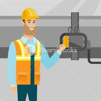 Caucasian Operator Of Oil Refinery Plant Checking Detector On