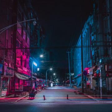 Wallpaper Street Night City Neon Buildings