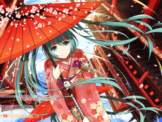 Hatsune Miku Kimono Elegance HD Wallpaper
