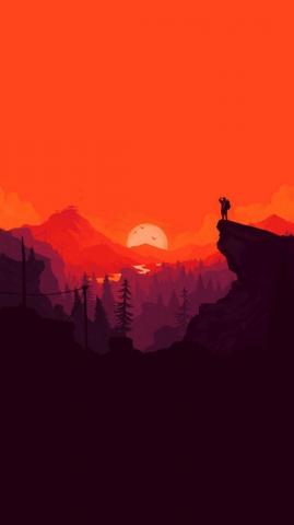 Nature Sunset Simple Minimal Illustration Art Red iPhone