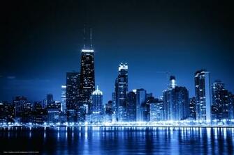 Wallpaper Chicago Blue Night City Lights Desktop