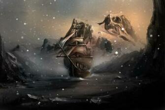 Wallpaper Art Skyrim Winterhold Ship Snow Water Rocks