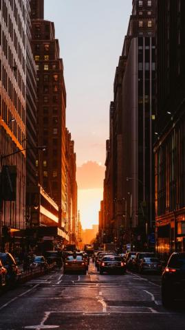 Wallpaper City Sunset New York Buildings Cars iPhone