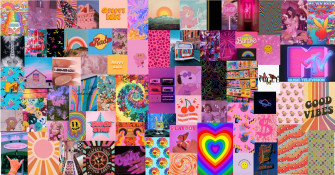 Retro Rainbow Vibes Aesthetic Wall Collage Kit Digital Wallpaper