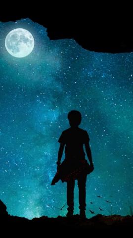 Night Sky Moon Relaxed Outdoor Kid Wallpaper