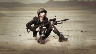 For Show Sha Women With Remington Xm2010 Sniper Rifle HD Wallpaper
