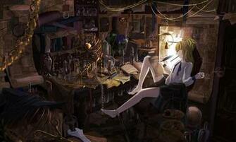 Blonde Hair Writing Scrolls Books Girl Female Anime HD Wallpaper