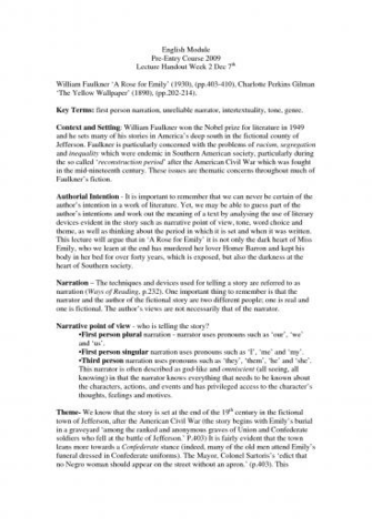 Key Terms First Person Narration Unreliable Narrator
