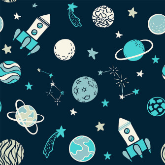 Childish Seamless Pattern Hand Drawn Space Elements Rocket