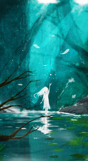 Wallpaper Lake Spirit Anime Girl Original