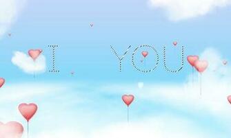 Create A Wallpaper With Flying Hearts Balloons And Cloud Text