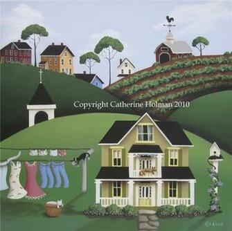 Catherine Holman Folk Art Three Farm Scenes Create