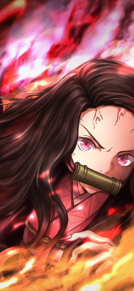 Nezuko Red Eyes Demon Slayer iPhone Wallpaper