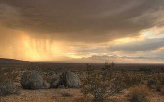 Wallpaper Desert Stones Sky Bushes