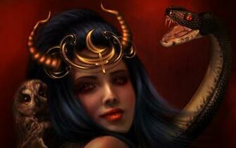 Demon Fantasy Art Snake Dark Owl Birds Animals Face Eyes