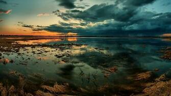Wallpaper Marsh Sky Clouds Gloom