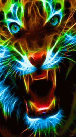 Neon Big Cat iPhone Wallpaper Background