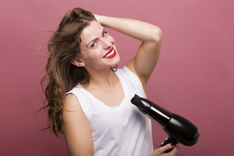 Desktop Wallpaper Brown Haired Smile Hair Dryer Girls Colored