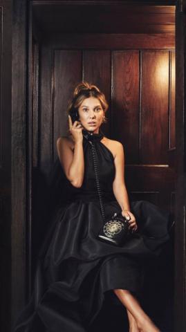 Millie Bobby Brown Black Dress Telephone 4k Ultra HD Mobile Wallpaper