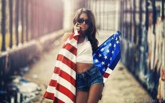 Girl With American Flag HD Wide Wallpaper