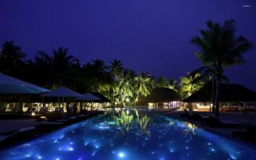 Beautiful Night In A Maldives Resort Wallpaper Beach