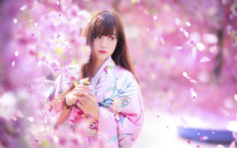 Wallpaper Lovely Japanese Girl Spring Sakura Kimono Picture Image