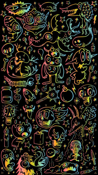 A Set Of Colorful Doodles On Black Wallpaper