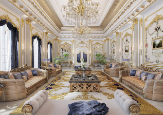 Luxurious Chandelier Living Room HD Wallpaper