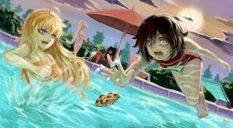 Clouds Moon Pool Ruby Rose Rwby Signed Sky Swimsuit Weiss Schnee Yang