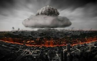 Nuclear Atomic Bomb Explosions Armageddon Buildings Wide Wallpaper