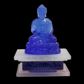 Crystal Glass Liuli Pate De Verre Blue Color Lotus Flower Buddha