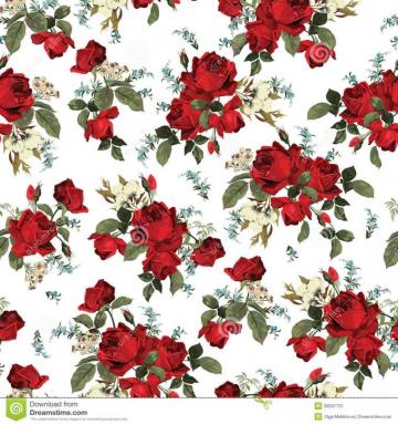 Seamless Floral Pattern With Red Roses On White Background Stock
