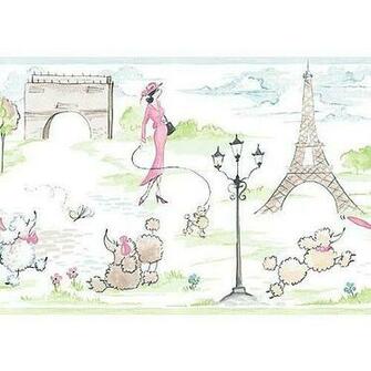 Paris Art Pink French Poodle And Eiffel Tower Wallpaper Border