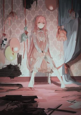 Wallpaper Yandere Anime Girl Room Balloons Teddy Bears Sadness
